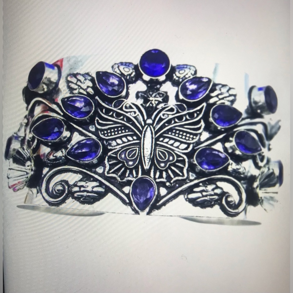 Amethyst Stamped Solid 925 Sterling Silver Cuff Bracelet